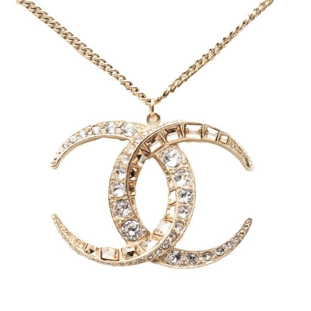 Chanel CC Logo Gold Plated Rhinestone Necklace
